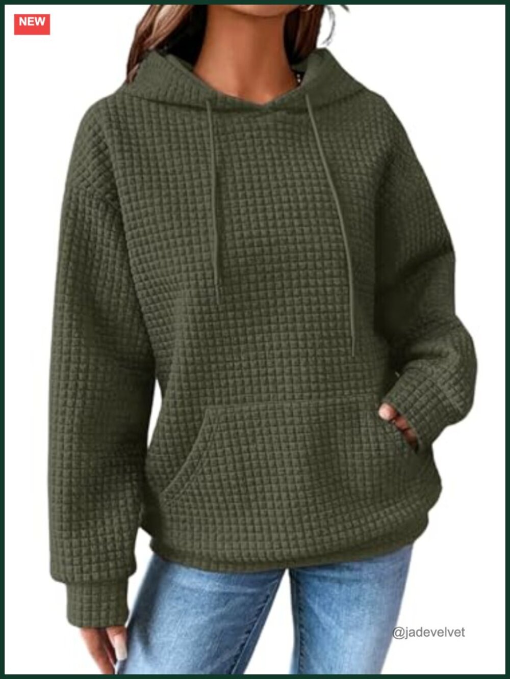 Women Waffle Knit Hoodie Pullover Oversized Sweatshirt with Pocket